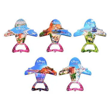 Alanya Themed Plane Shaped Metal Magnetic Bottle Opener 105x89 mm - 3