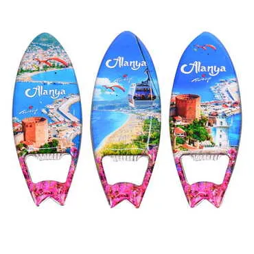 Alanya Themed Surf Board Shaped Metal Magnetic Bottle Opener 128x45 mm - 4