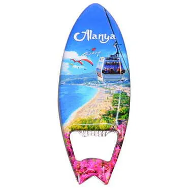 Alanya Themed Surf Board Shaped Metal Magnetic Bottle Opener 128x45 mm - 5