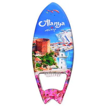 Alanya Themed Surf Board Shaped Metal Magnetic Bottle Opener 128x45 mm - 6