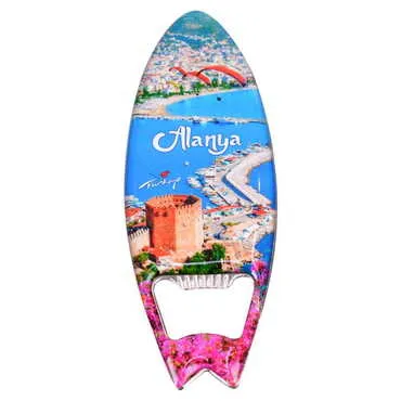 Alanya Themed Surf Board Shaped Metal Magnetic Bottle Opener 128x45 mm - 7