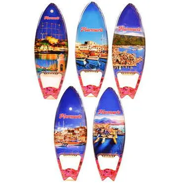Marmaris Themed Surf Board Shaped Metal Magnetic Bottle Opener 128x45 mm - 3
