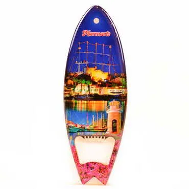 Marmaris Themed Surf Board Shaped Metal Magnetic Bottle Opener 128x45 mm - 4