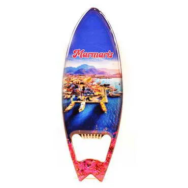 Marmaris Themed Surf Board Shaped Metal Magnetic Bottle Opener 128x45 mm - 5