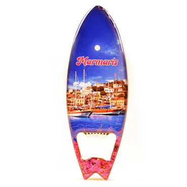 Marmaris Themed Surf Board Shaped Metal Magnetic Bottle Opener 128x45 mm - 6