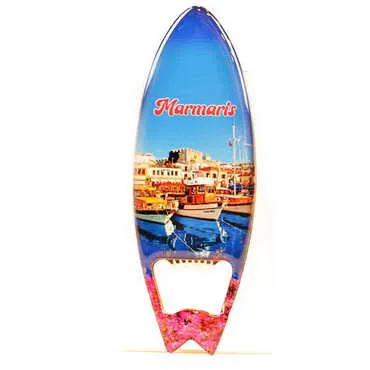 Marmaris Themed Surf Board Shaped Metal Magnetic Bottle Opener 128x45 mm - 8