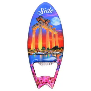Side Themed Surf Board Shaped Metal Magnetic Bottle Opener 128x45 mm - 7