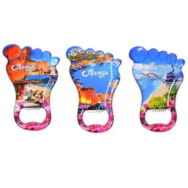 Alanya Themed Foot Shaped Metal Magnetic Bottle Opener 100x59 mm - 3