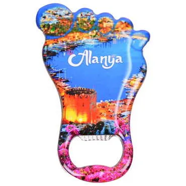 Alanya Themed Foot Shaped Metal Magnetic Bottle Opener 100x59 mm - 4