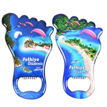 Fethiye Themed Foot Shaped Metal Magnetic Bottle Opener 100x59 mm - 3