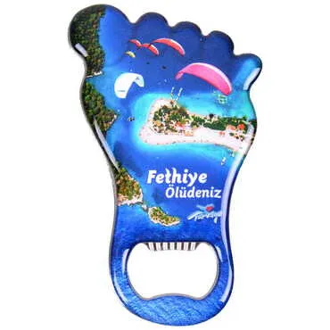 Fethiye Themed Foot Shaped Metal Magnetic Bottle Opener 100x59 mm - 4