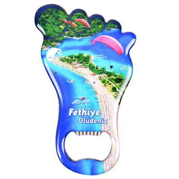 Fethiye Themed Foot Shaped Metal Magnetic Bottle Opener 100x59 mm - 5
