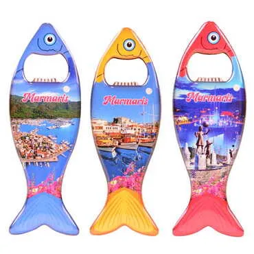 Marmaris Themed Fish Shaped Metal Magnetic Bottle Opener 120x43 mm - 3