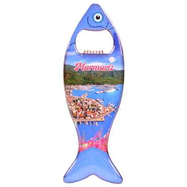 Marmaris Themed Fish Shaped Metal Magnetic Bottle Opener 120x43 mm - 6