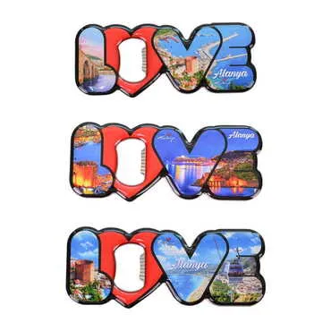 Alanya Themed Love Letter Shaped Metal Magnetic Opener 114x47 mm - 3