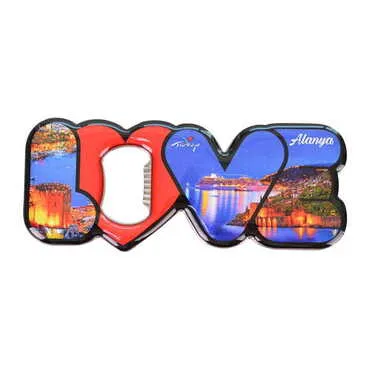 Alanya Themed Love Letter Shaped Metal Magnetic Opener 114x47 mm - 4