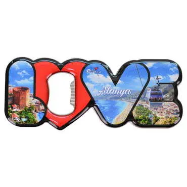 Alanya Themed Love Letter Shaped Metal Magnetic Opener 114x47 mm - 5