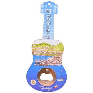 Marmaris Themed Guitar Shaped Printed MDF Wooden Bottle Opener 200x89 mm - 4