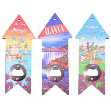 Alanya Themed Arrow Shaped Printed MDF Wooden Bottle Opener 193x82 mm - 2