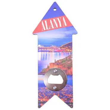 Alanya Themed Arrow Shaped Printed MDF Wooden Bottle Opener 193x82 mm - 3