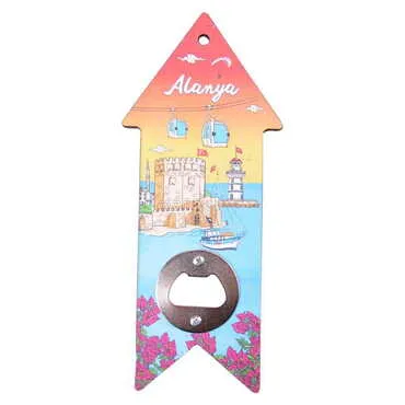 Alanya Themed Arrow Shaped Printed MDF Wooden Bottle Opener 193x82 mm - 4