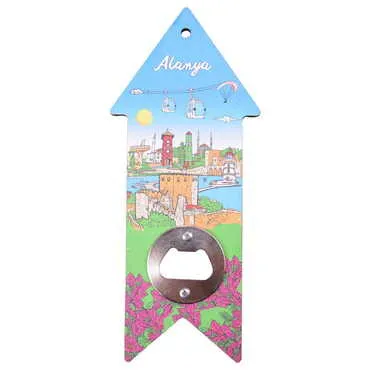 Alanya Themed Arrow Shaped Printed MDF Wooden Bottle Opener 193x82 mm - 5