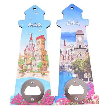 Belek Themed Lighthouse Shaped Printed MDF Wooden Bottle Opener 188x77 mm - 2