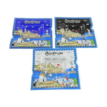Bodrum Themed Decorated Glass Ashtray 100X100 Mm - 3