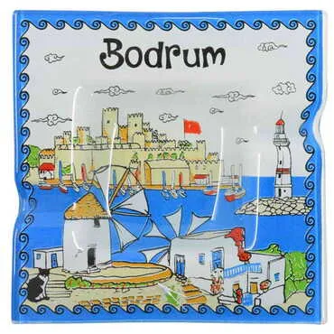 Bodrum Themed Decorated Glass Ashtray 100X100 Mm - 5