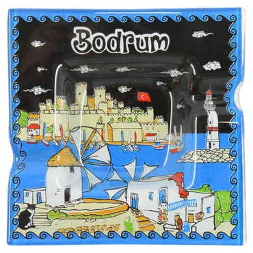 Bodrum Themed Decorated Glass Ashtray 100X100 Mm - 6