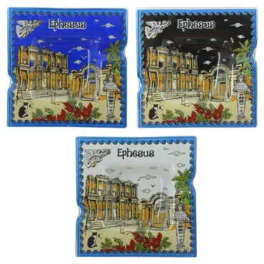 Ephesus Themed Decorated Glass Ashtray 100X100 Mm - 4