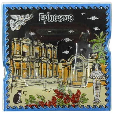 Ephesus Themed Decorated Glass Ashtray 100X100 Mm - 5