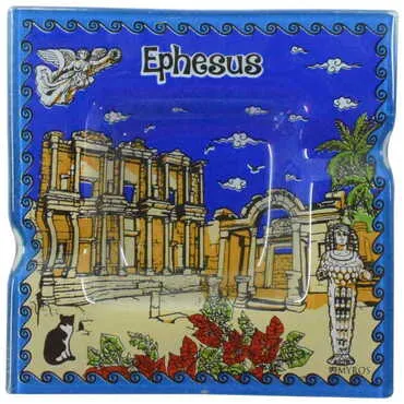 Ephesus Themed Decorated Glass Ashtray 100X100 Mm - 6