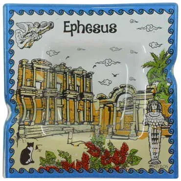 Ephesus Themed Decorated Glass Ashtray 100X100 Mm - 7