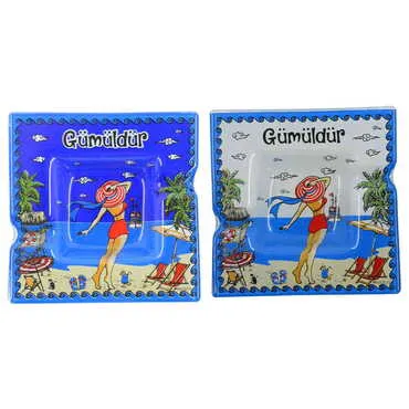 Gumuldur Themed Decorated Glass Ashtray 100X100 Mm - 3