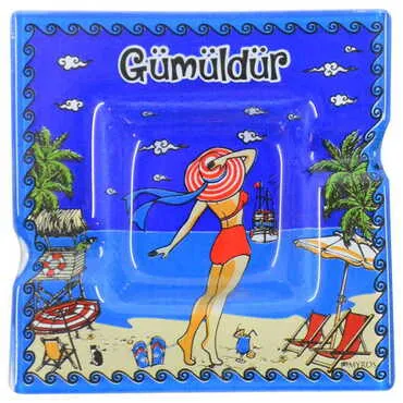 Gumuldur Themed Decorated Glass Ashtray 100X100 Mm - 4