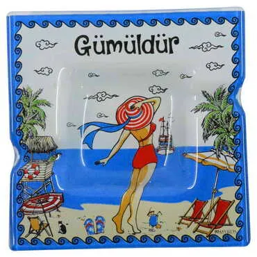 Gumuldur Themed Decorated Glass Ashtray 100X100 Mm - 5
