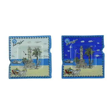 Izmir Themed Decorated Glass Ashtray 100X100 Mm - 3