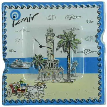 Izmir Themed Decorated Glass Ashtray 100X100 Mm - 4