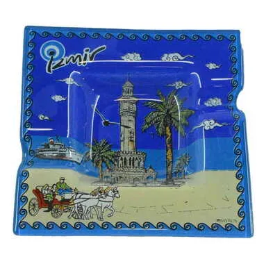Izmir Themed Decorated Glass Ashtray 100X100 Mm - 5