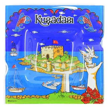Kusadasi Themed Decorated Glass Ashtray 100X100 Mm - 5