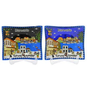 Toptan Marmaris Temalı Myros Dekoratif Cam Çerezlik 12X14 cm - 2