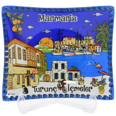 Toptan Marmaris Temalı Myros Dekoratif Cam Çerezlik 12X14 cm - 3