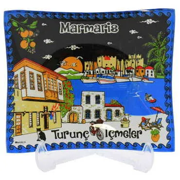 Toptan Marmaris Temalı Myros Dekoratif Cam Çerezlik 12X14 cm - 4