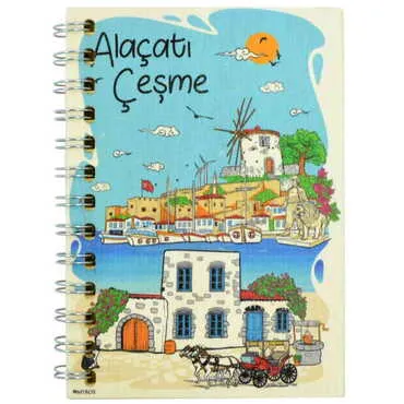 Toptan Alaçatı Bölgesi Temalı Ahşap Kapaklı Defter 90x140 mm - 6