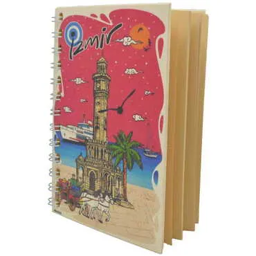 Toptan İzmir Temalı Ahşap Kapaklı Defter 120x170 mm - 7