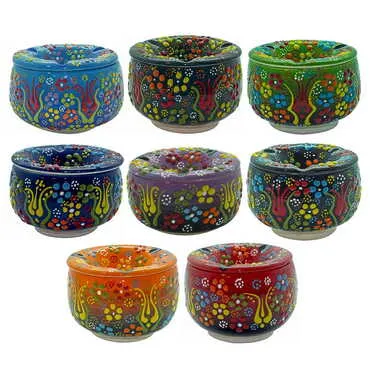 Turkish Ceramic Relief Ashtray With Lid Large Size - 2