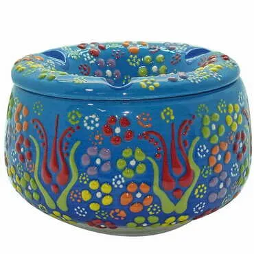 Turkish Ceramic Relief Ashtray With Lid Large Size - 3