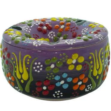 Turkish Ceramic Relief Ashtray With Lid Large Size - 6