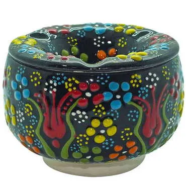 Turkish Ceramic Relief Ashtray With Lid Large Size - 7